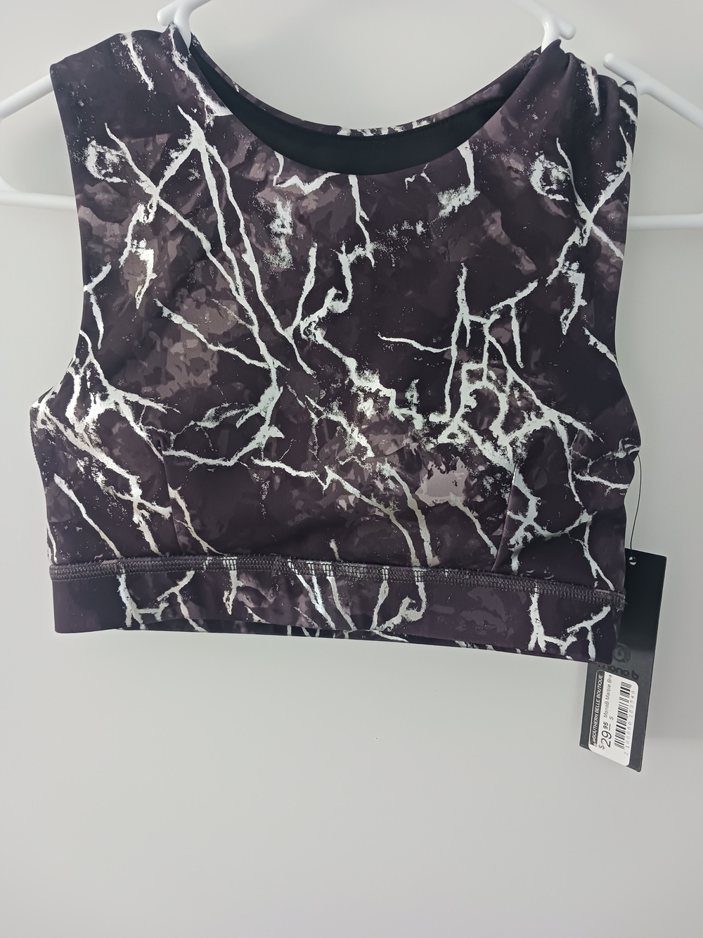 Mono B Marble-Print High Neck Crop Top - Black & Silver